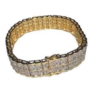 New Elegant Designer Diamond Wide Tennis Bracelet Gold over Brass 7.25”